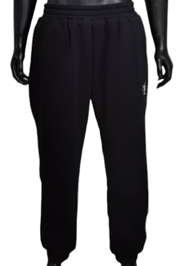 Black fleece jogger sweatpants with drawstring waistband and logo on the right thigh.
